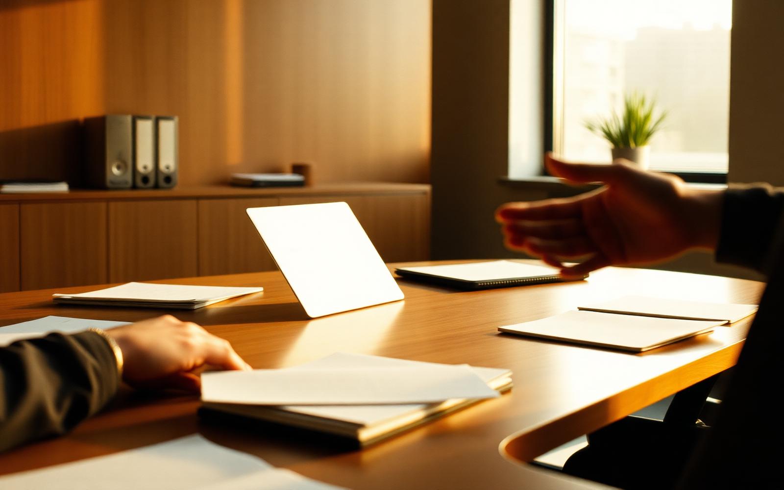 Warm-lit meeting room in late afternoon light