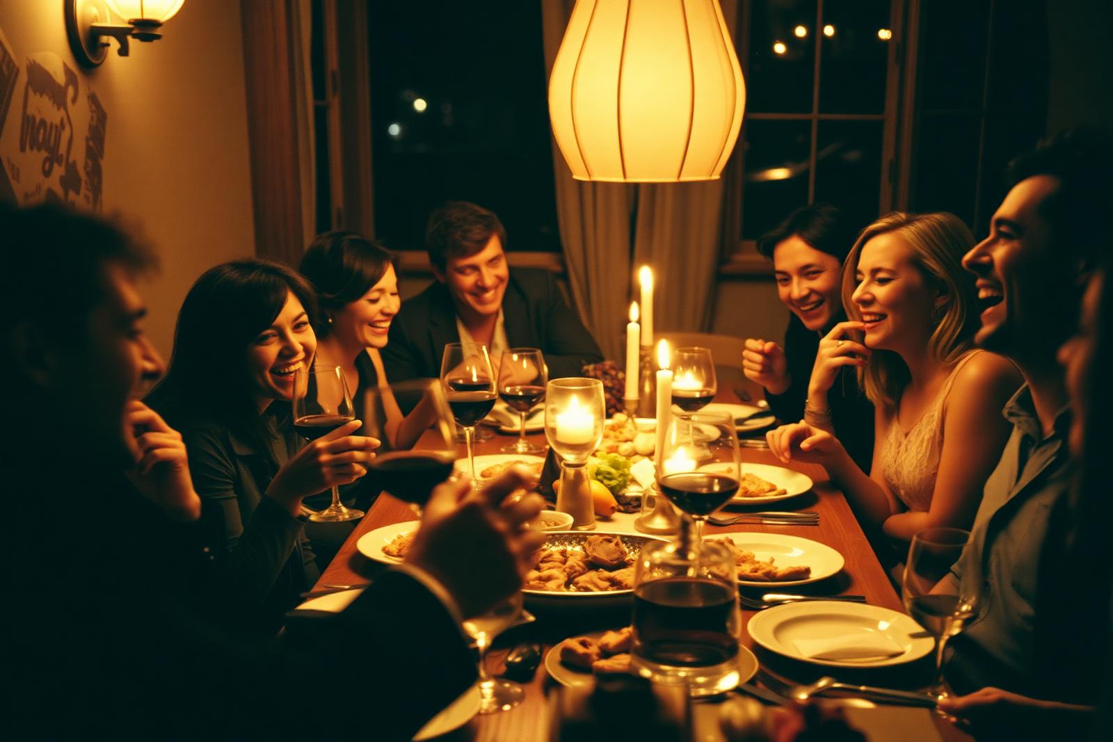Friends around a long dinner table